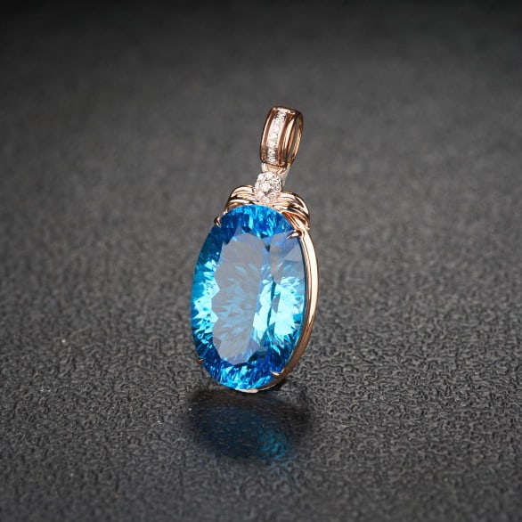 14k Gold 23.35 Ct Natural Topaz & Diamond Pendant( Without Chain ) - 3