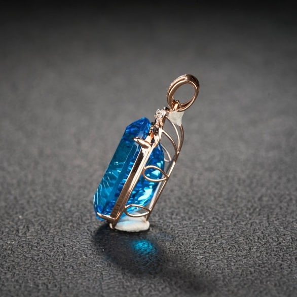14k Gold 23.35 Ct Natural Topaz & Diamond Pendant( Without Chain ) - 4