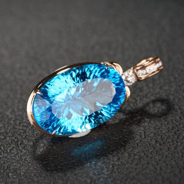 14k Gold 23.35 Ct Natural Topaz & Diamond Pendant( Without Chain ) - 6