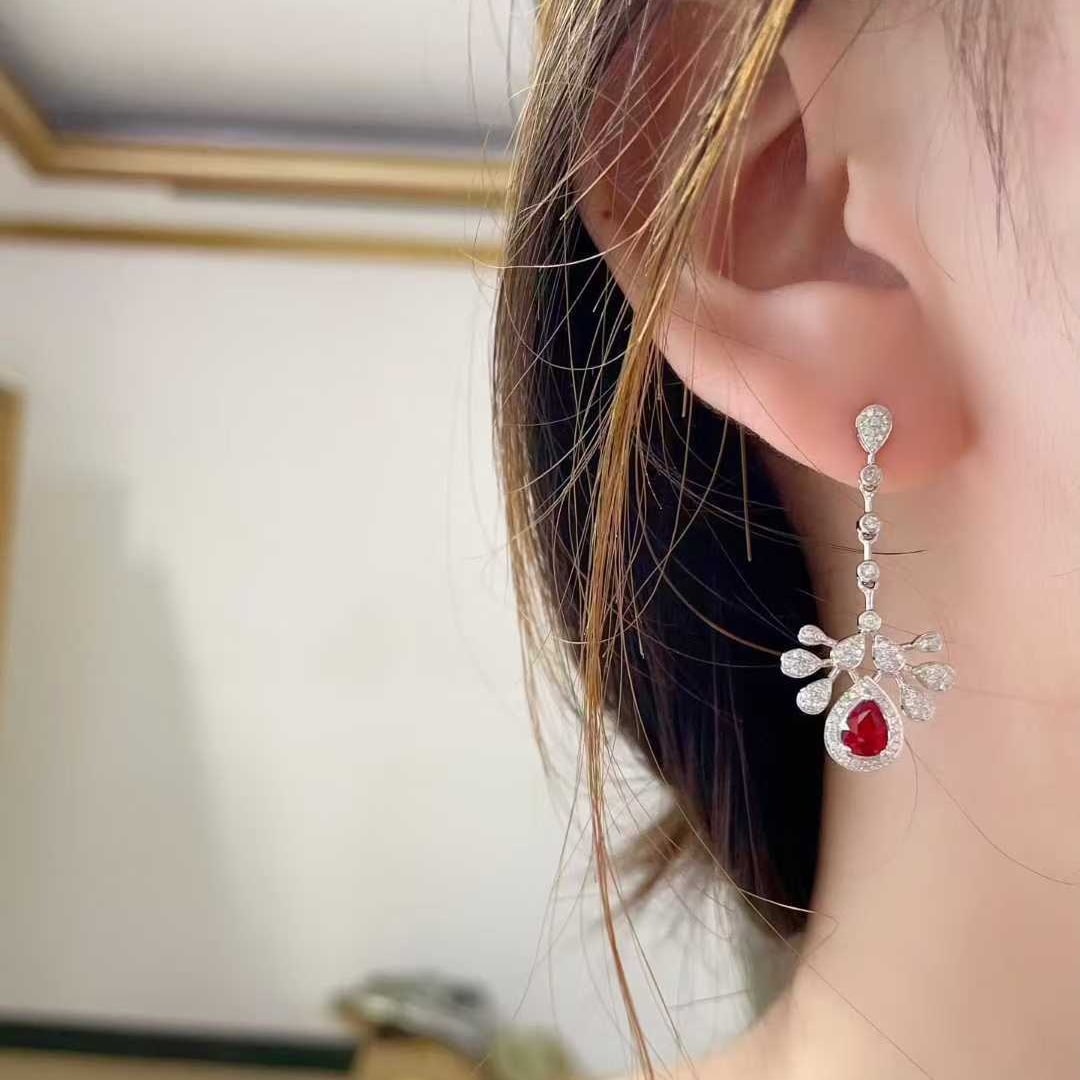 14k Gold 1.02 Ct Vivid Red Natural Ruby & Diamond Earrings - 3