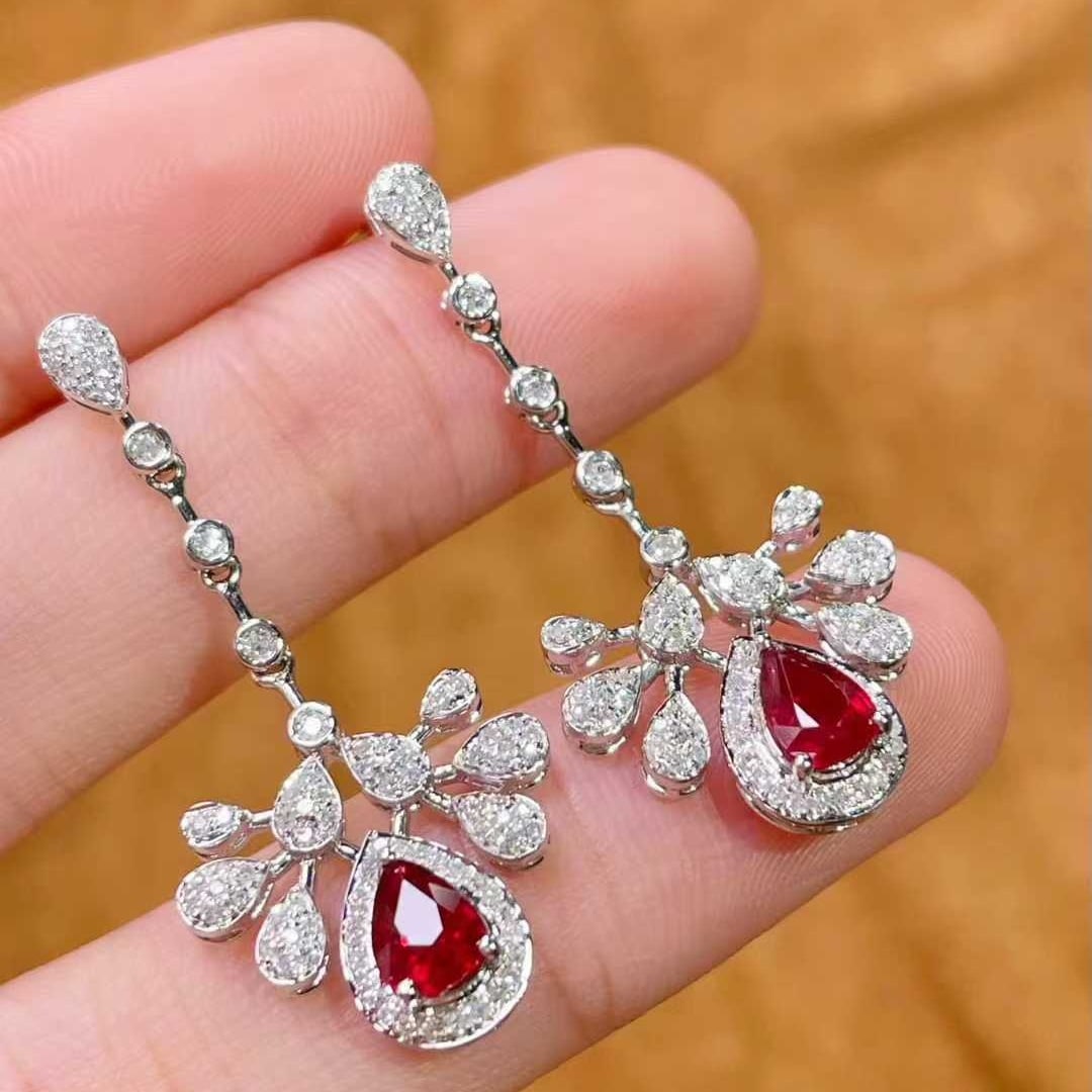 14k Gold 1.02 Ct Vivid Red Natural Ruby & Diamond Earrings - 5