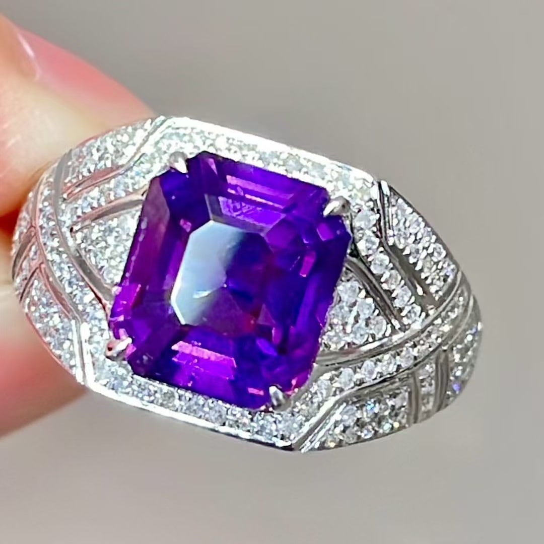 14k Gold 4.08 Ct Natural Amethyst & Diamond Ring - 2