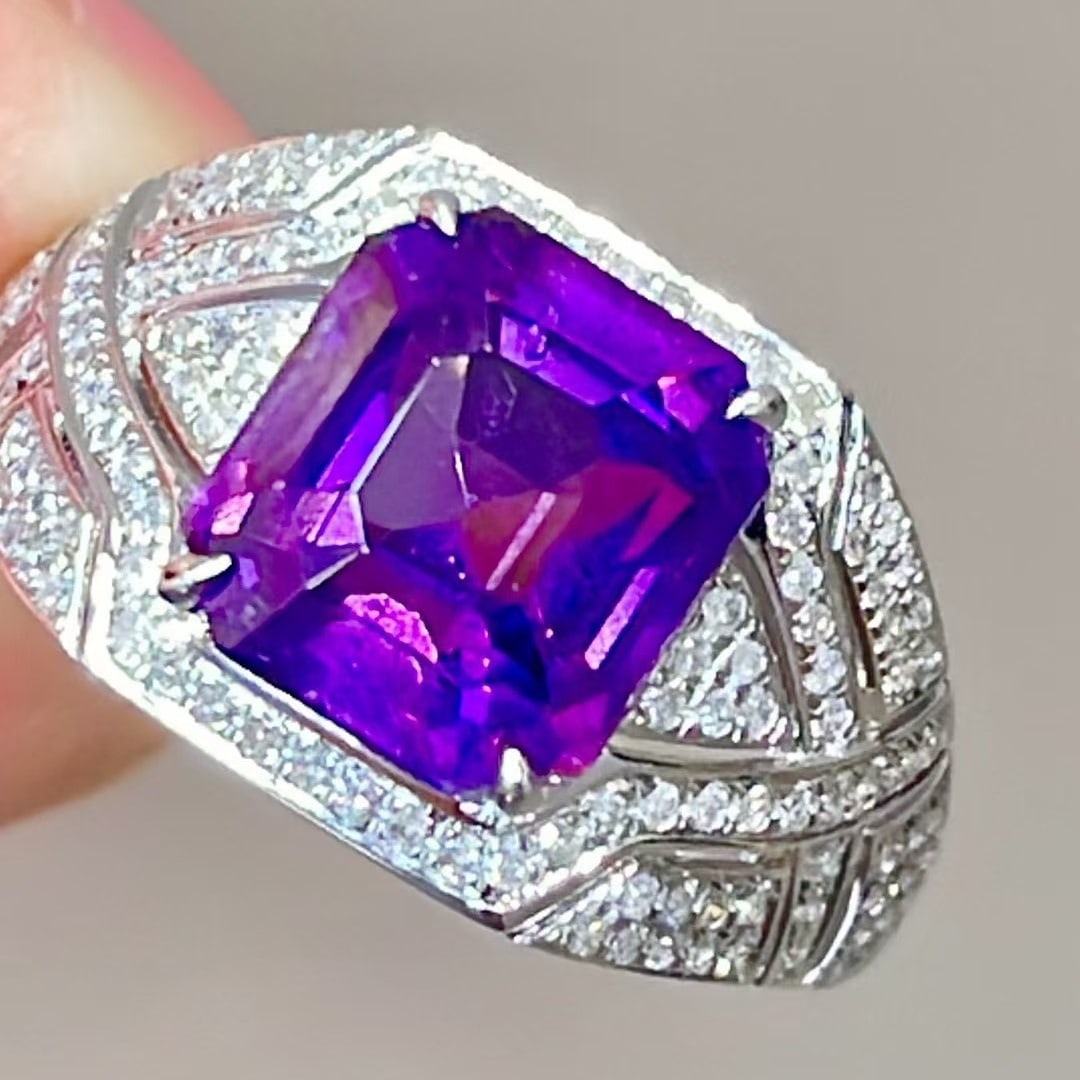 14k Gold 4.08 Ct Natural Amethyst & Diamond Ring - 3