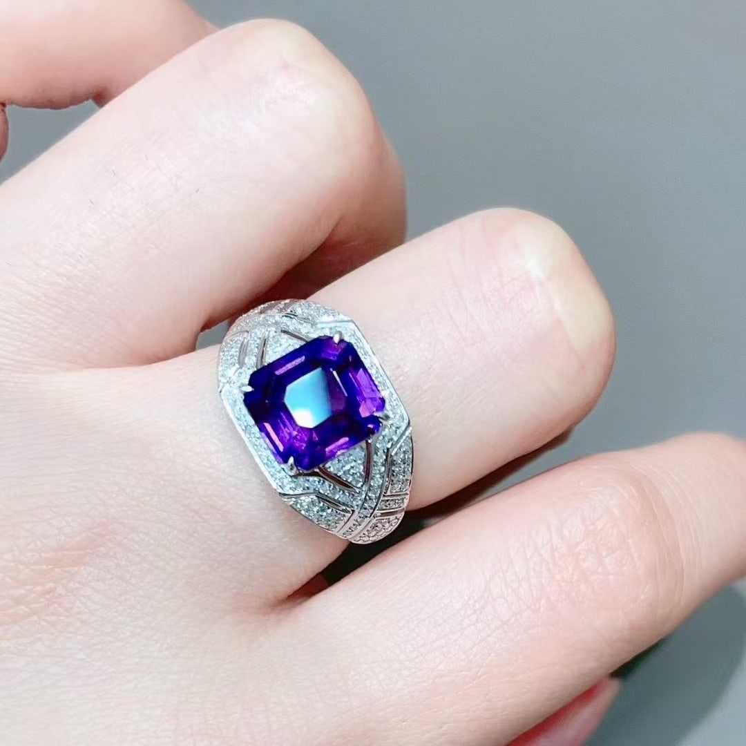 14k Gold 4.08 Ct Natural Amethyst & Diamond Ring - 5