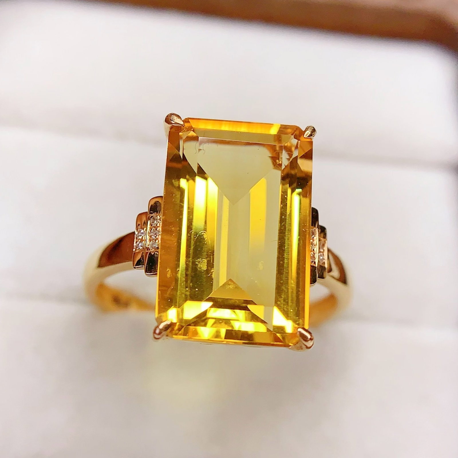 14k Gold 7 Ct Natural Citrine & Diamond Ring - 2