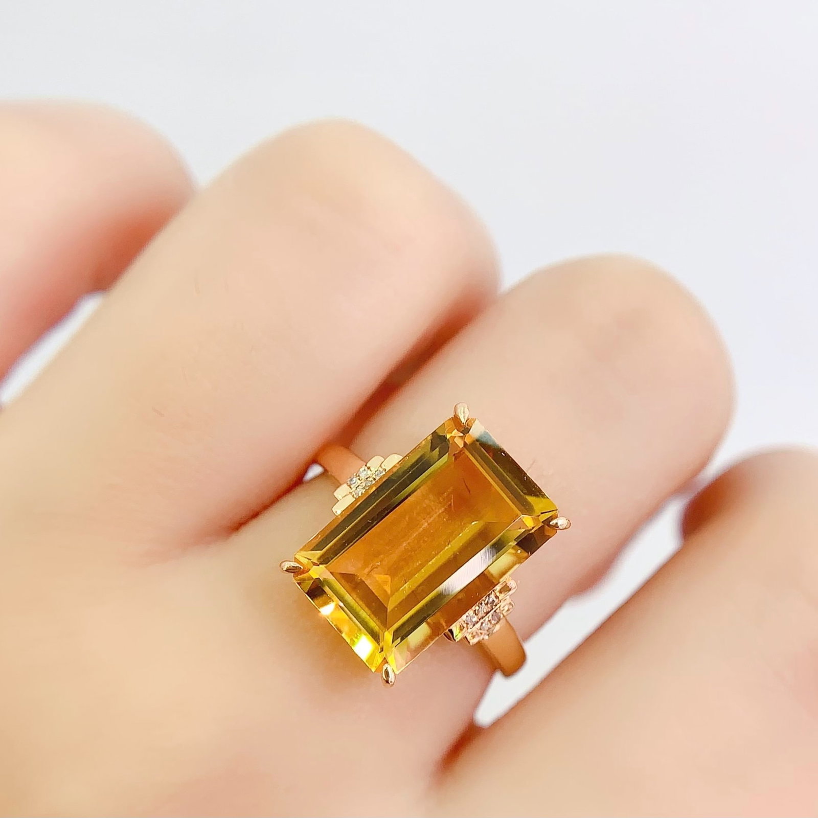 14k Gold 7 Ct Natural Citrine & Diamond Ring - 6