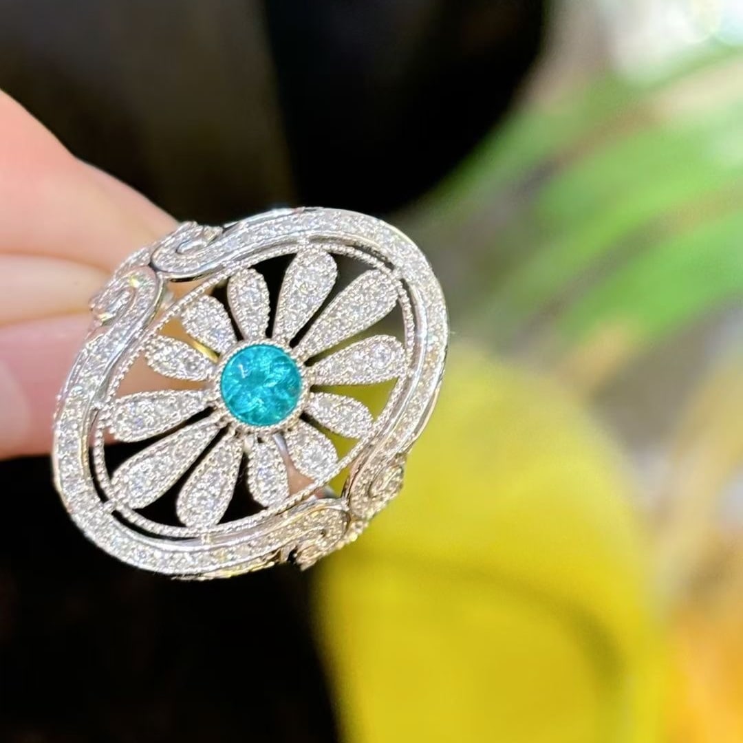 14k Gold 1.1 Ctw Natural Paraiba Tourmaline & Diamond Ring - 2