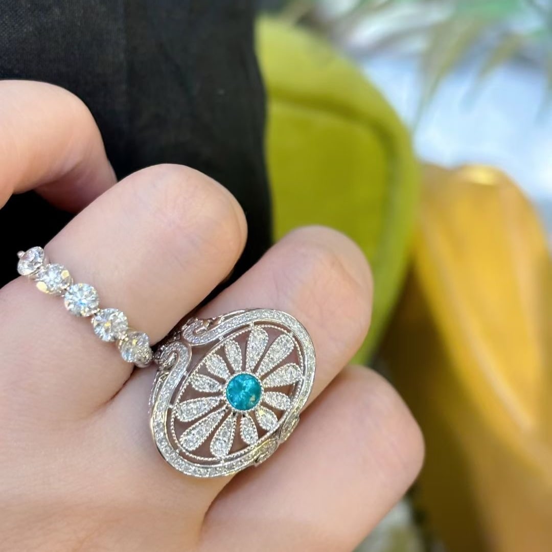 14k Gold 1.1 Ctw Natural Paraiba Tourmaline & Diamond Ring - 3