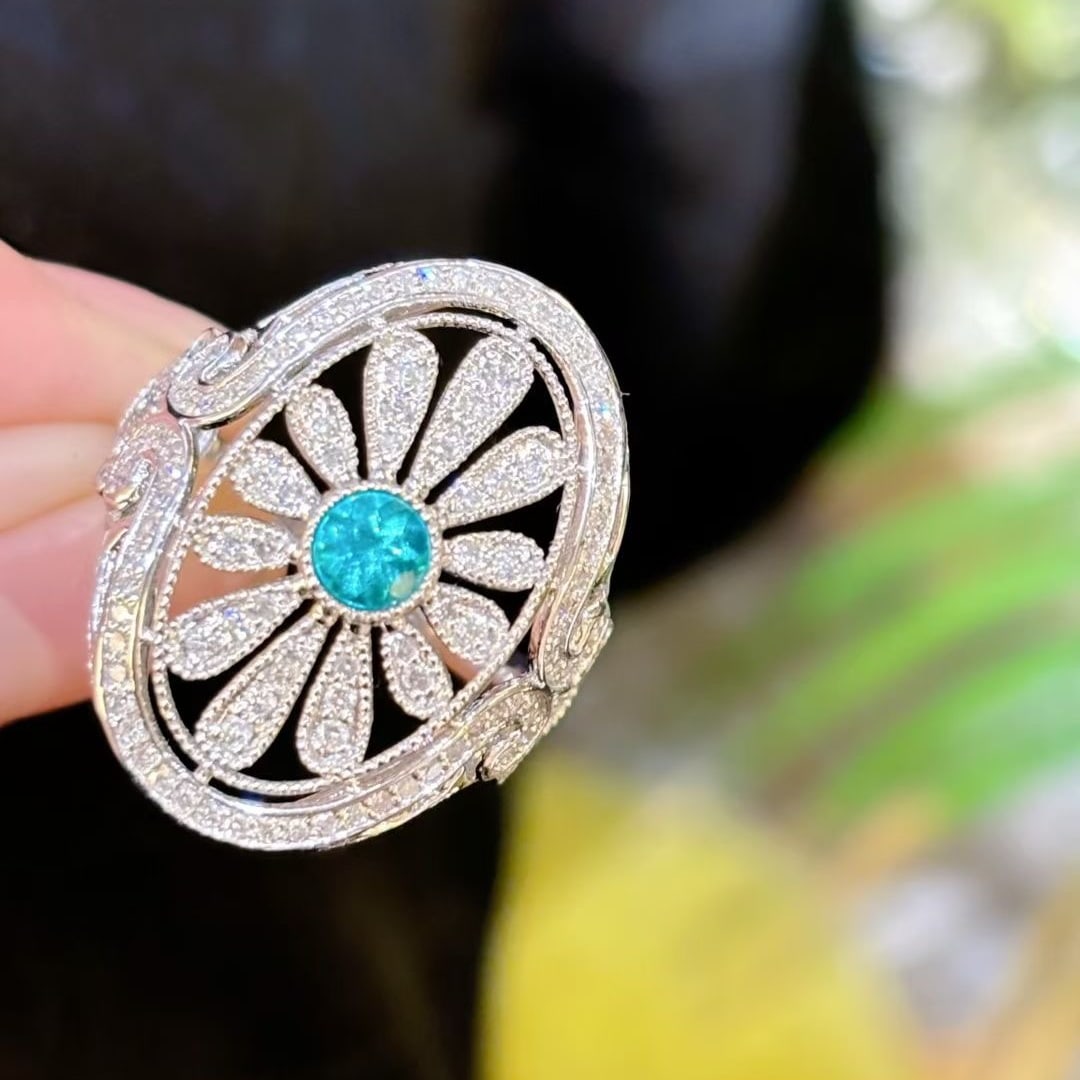 14k Gold 1.1 Ctw Natural Paraiba Tourmaline & Diamond Ring - 5