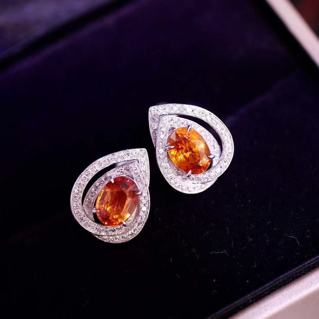 14k Gold 2.52 Ctw Natural Spessartine & Diamond Earrings - 3