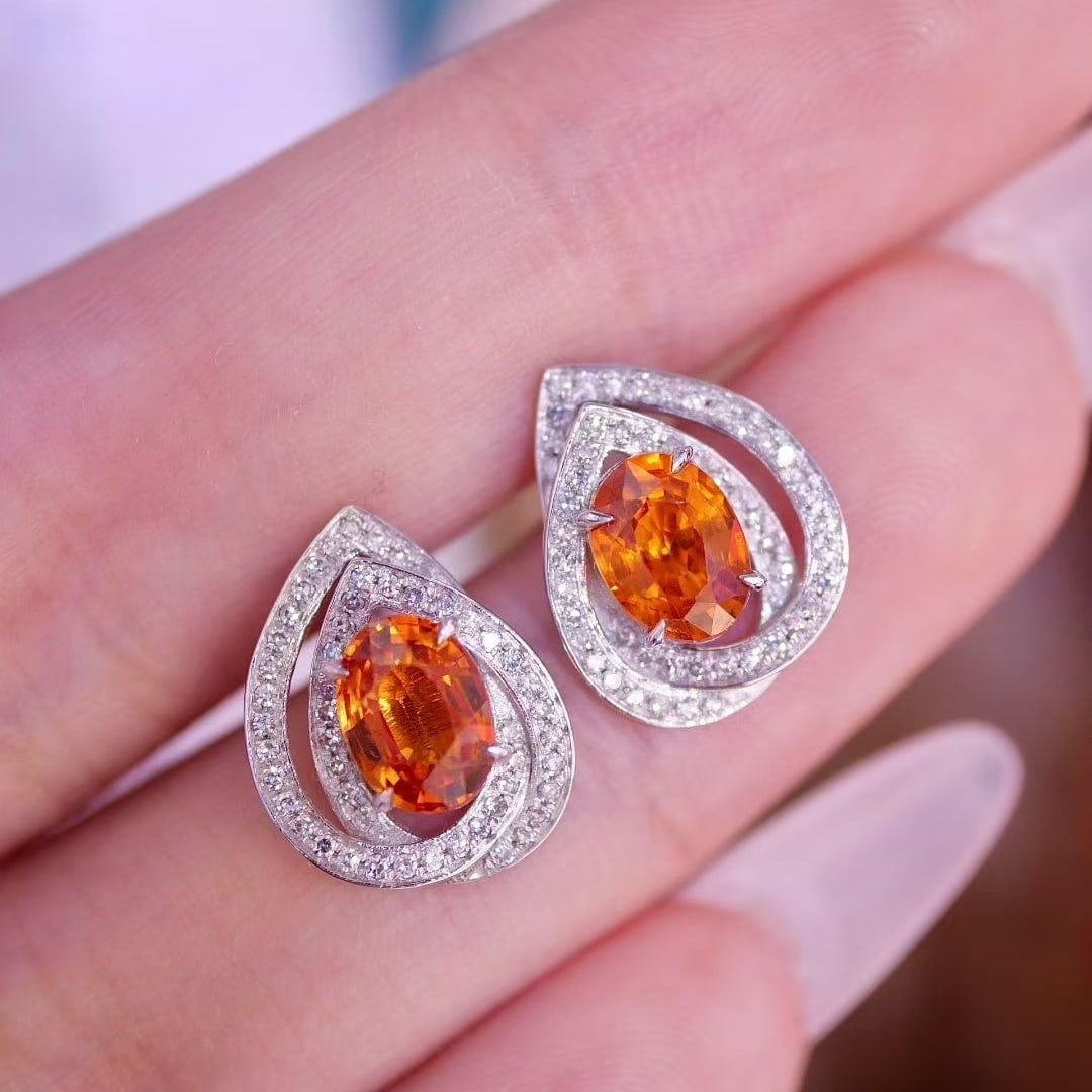14k Gold 2.52 Ctw Natural Spessartine & Diamond Earrings - 4
