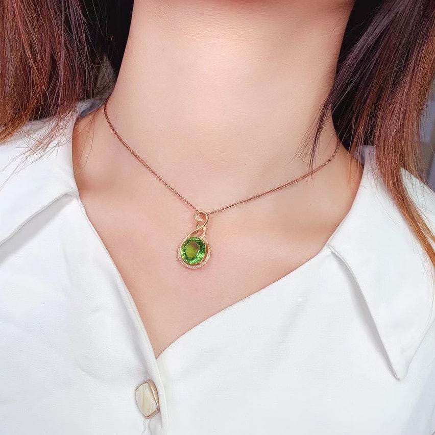14k Gold 7.0 Ct Natural Tourmaline & Diamond Pendant( Without Chain ) - 6