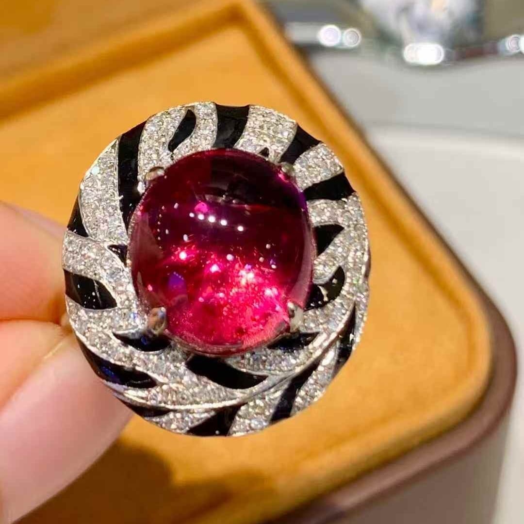 14k Gold 6 Ct Natural Tourmaline & Diamond Ring - 2