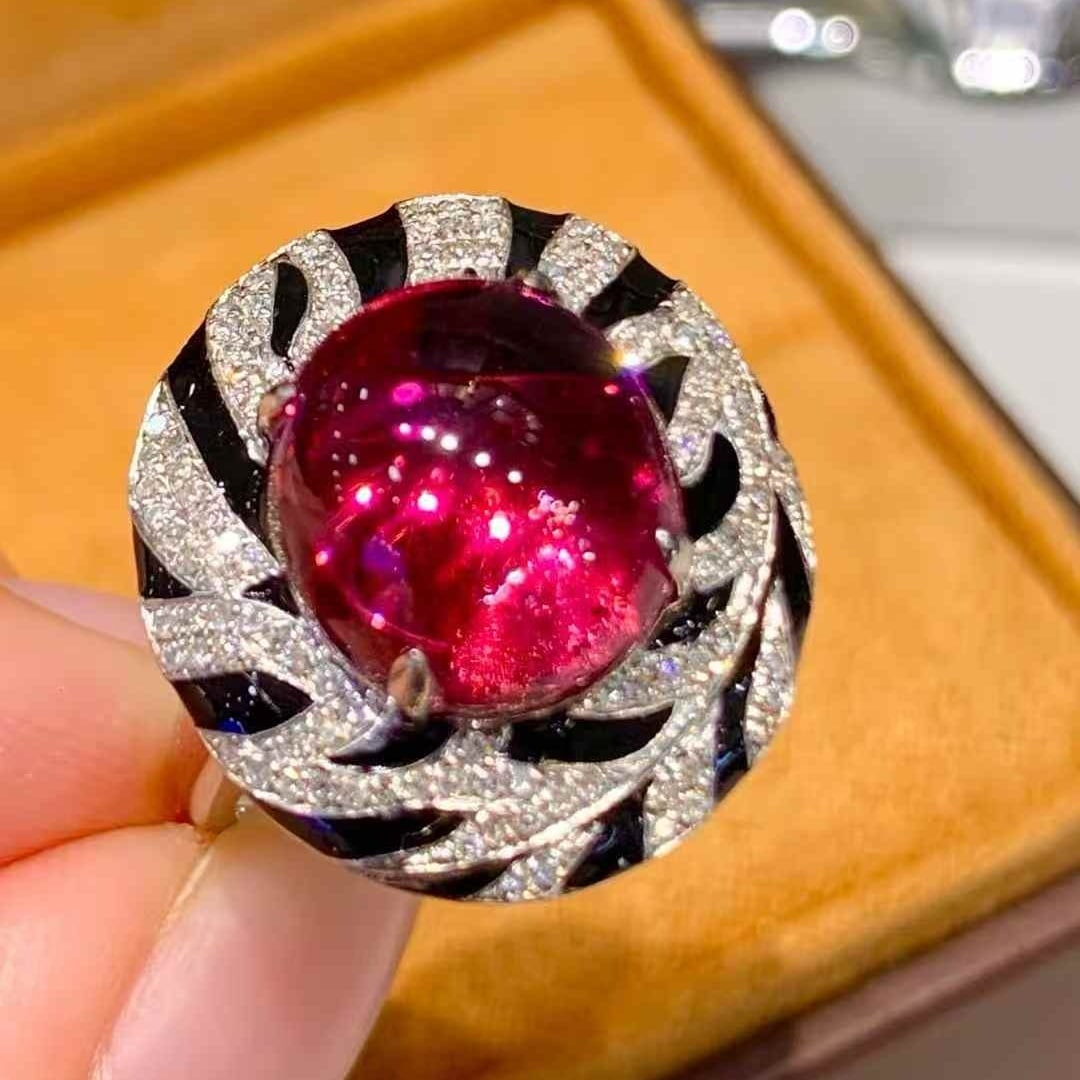 14k Gold 6 Ct Natural Tourmaline & Diamond Ring - 4