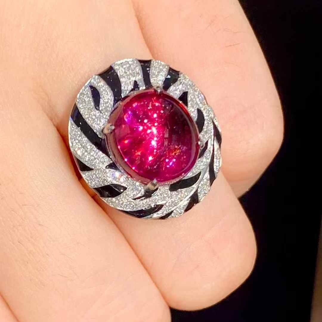 14k Gold 6 Ct Natural Tourmaline & Diamond Ring - 6