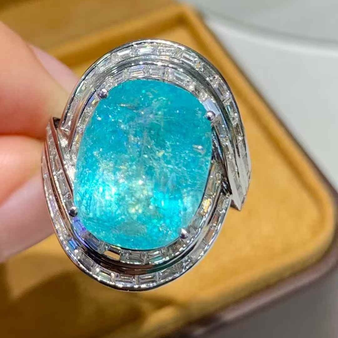 14k Gold 10.73 Ct Natural Paraiba Tourmaline & Diamond Ring - 5