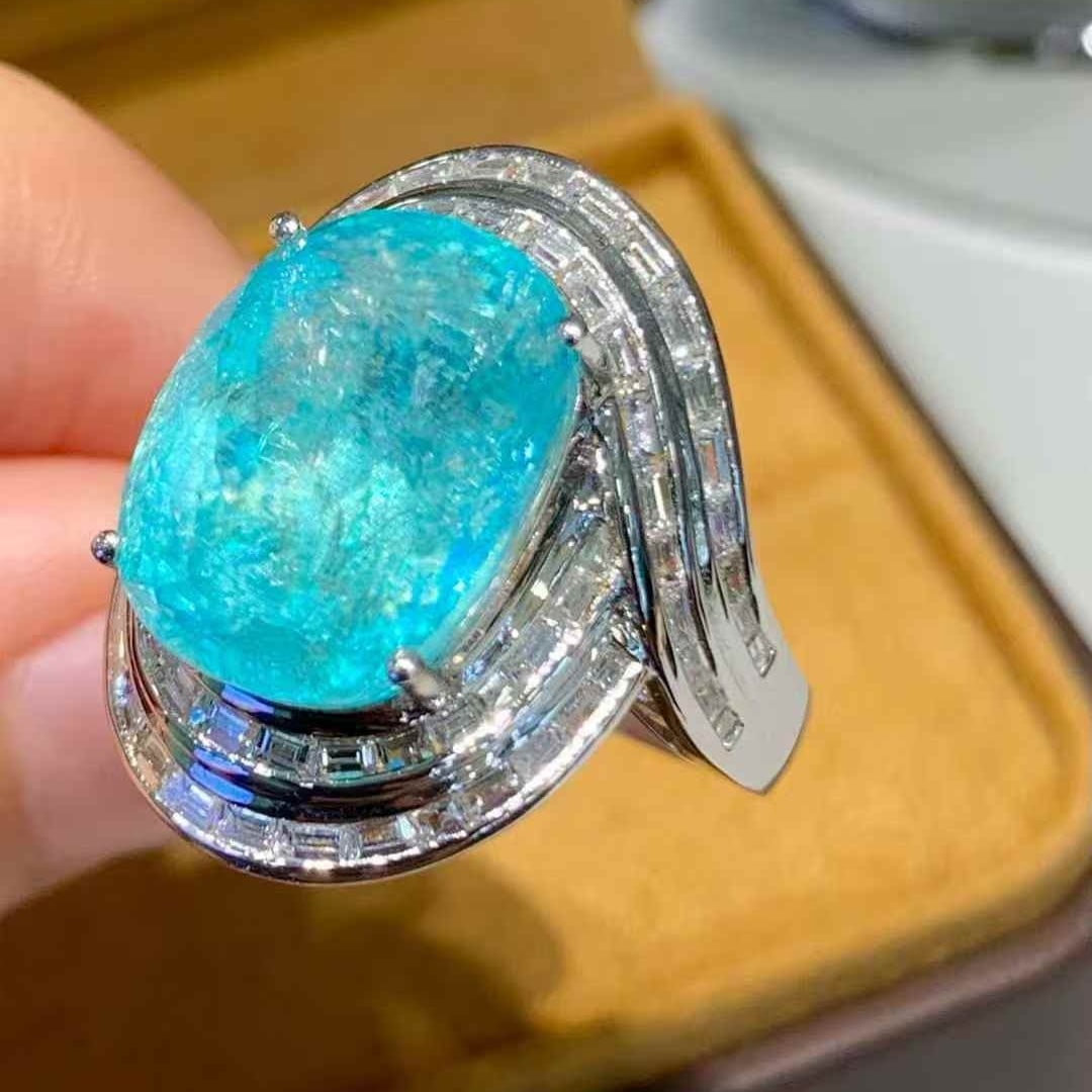 14k Gold 10.73 Ct Natural Paraiba Tourmaline & Diamond Ring - 6