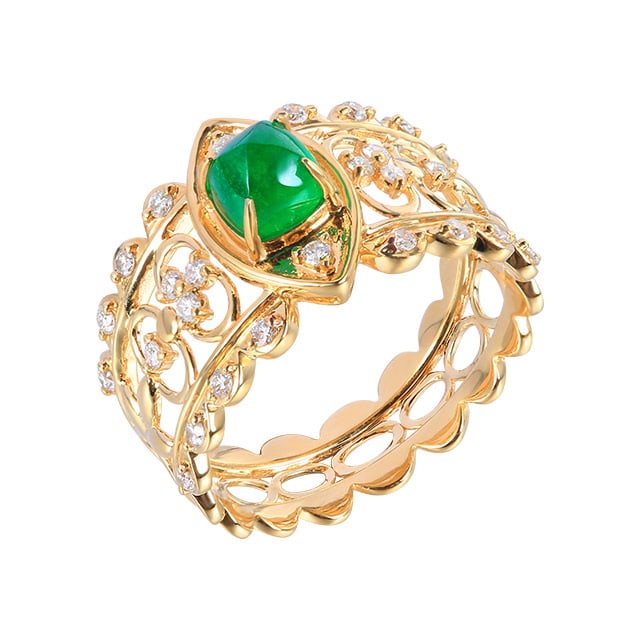 14k Gold 1.06 Ctw Vivid Green Natural Emerald & Diamond Ring - 5