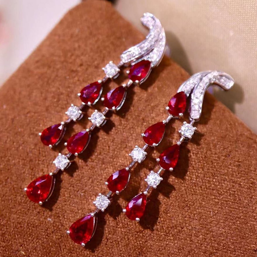 14k Gold 3.99 Ctw Vivid Red Natural Ruby & Diamond Earrings - 3