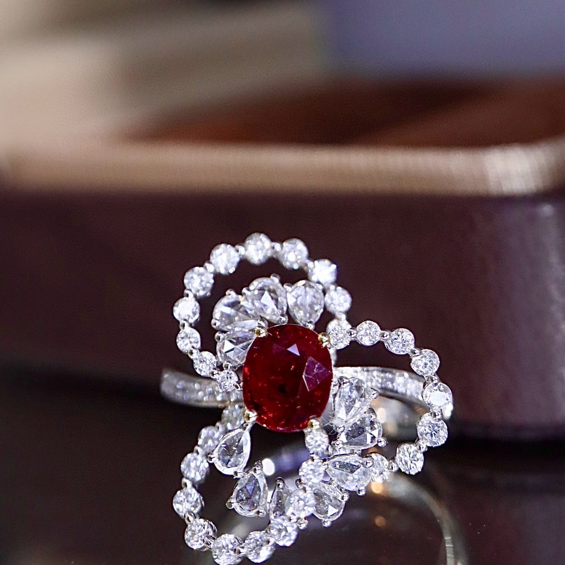 14k Gold 1.71 Ctw Natural Ruby & Diamond Ring: Ref:231048009 // gold content:14k gold // ring size:7. 25us // // main gemstone:ruby // shape:oval // carat weight:0. 87ct // color:red // treatment:natural // // adjacent gemstone 2 : diamond //