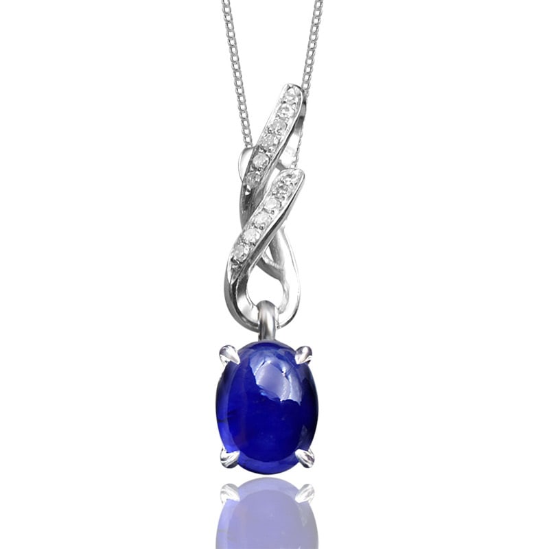 14k Gold 1.39 Ctw Natural Sapphire & Diamond Pendant( Without Chain ) - 2