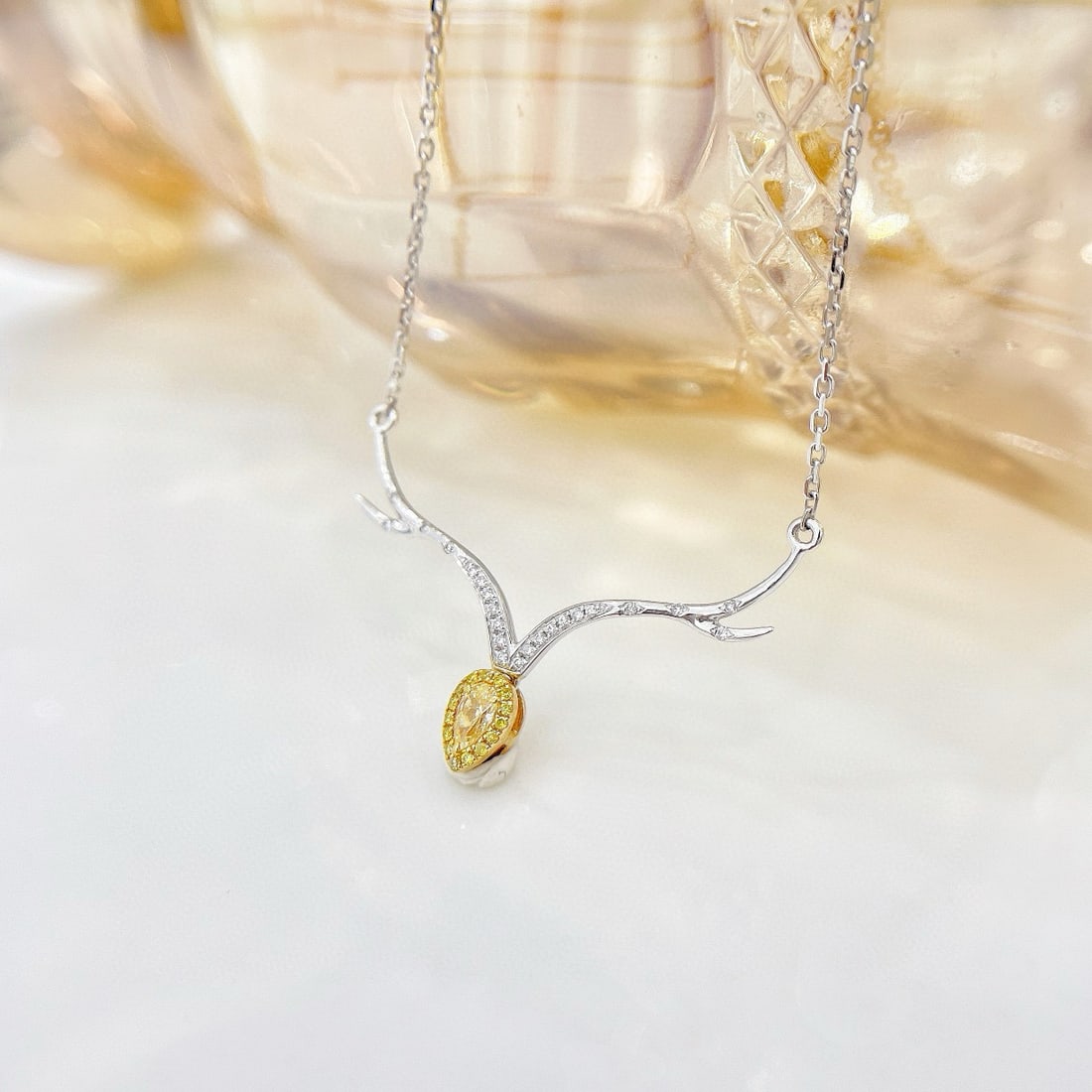 14k Gold 0.16 Ctw Natural Yellow Diamond & Diamond Necklace - 3