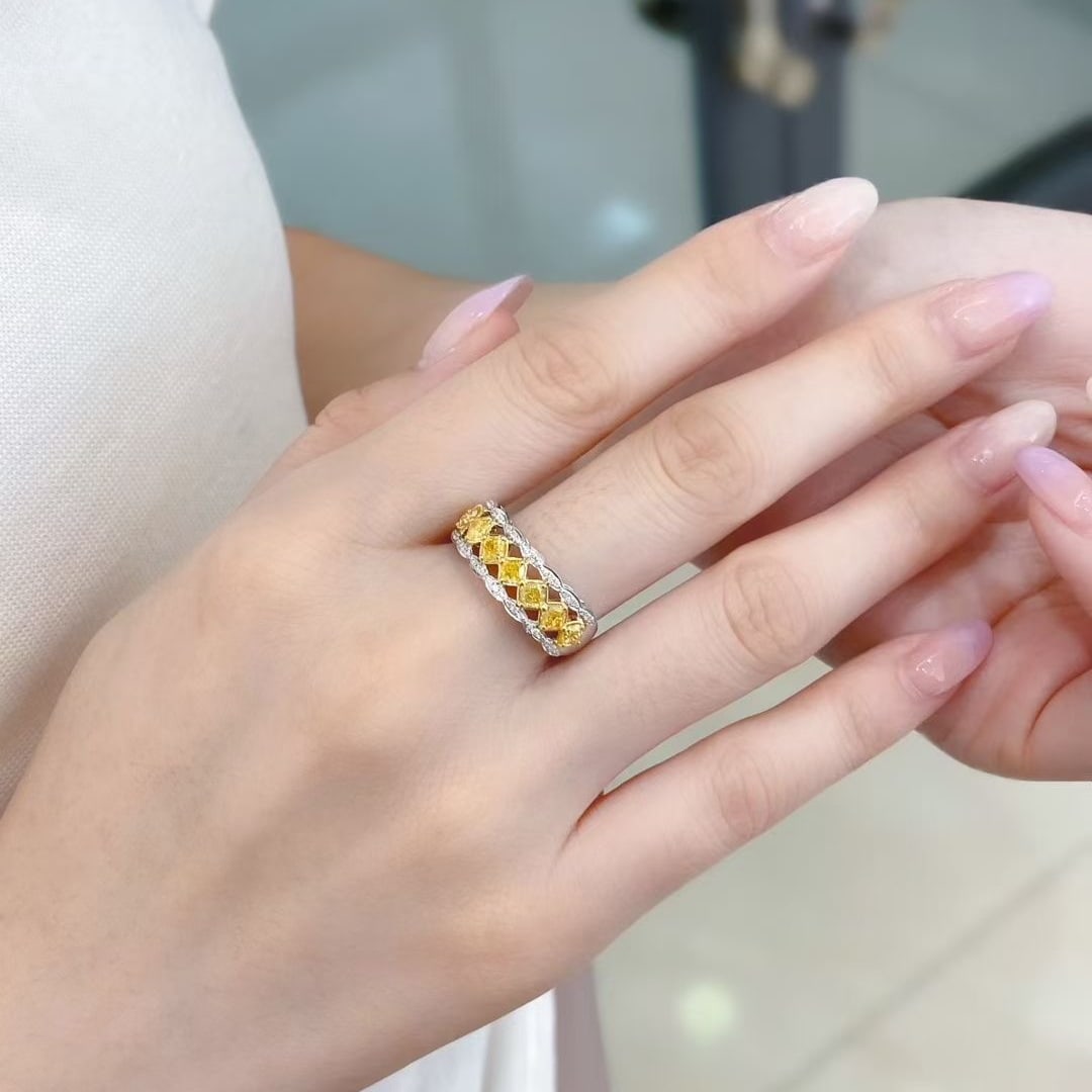 14k Gold 1.1 Ctw Natural Yellow Diamond & Diamond Ring - 4