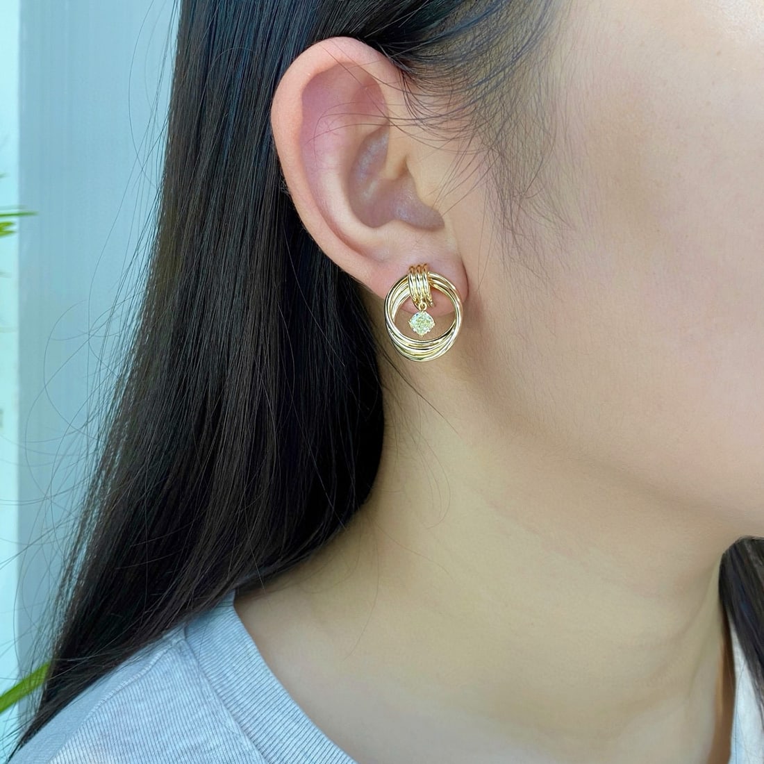 14k Gold 1.10 Ct Natural Yellow Diamond Earrings - 3