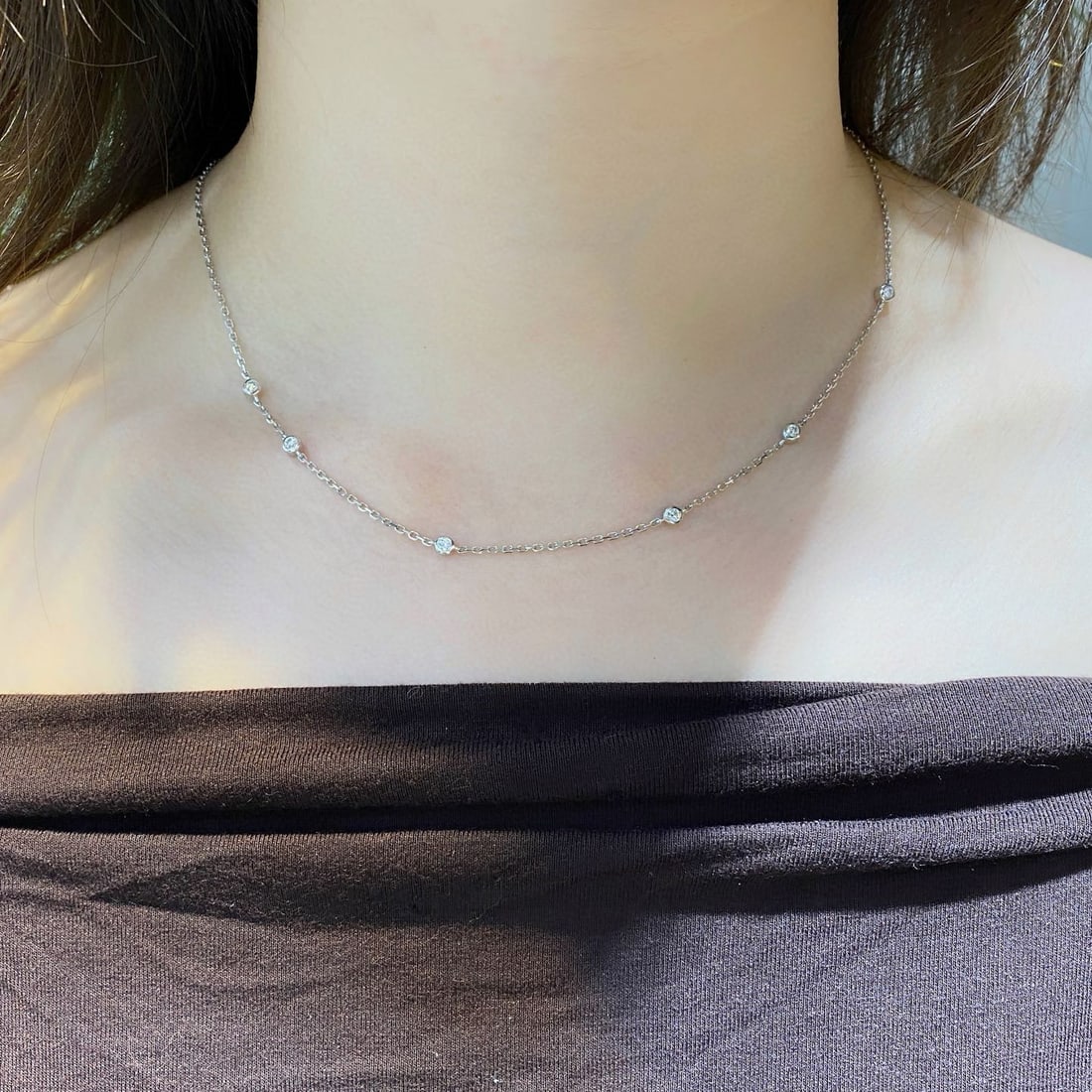 14k Gold 0.18 Ct Natural H Diamond Necklace - 2