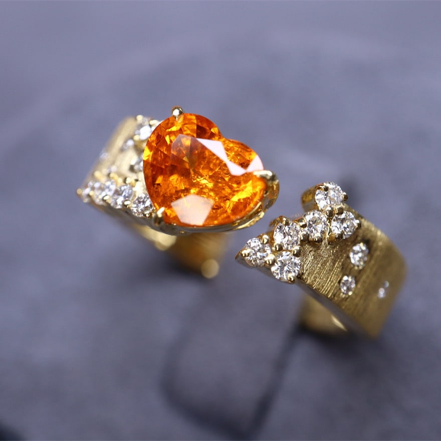 14k Gold 1.61 Ctw Natural Spessartine & Diamond Ring - 3