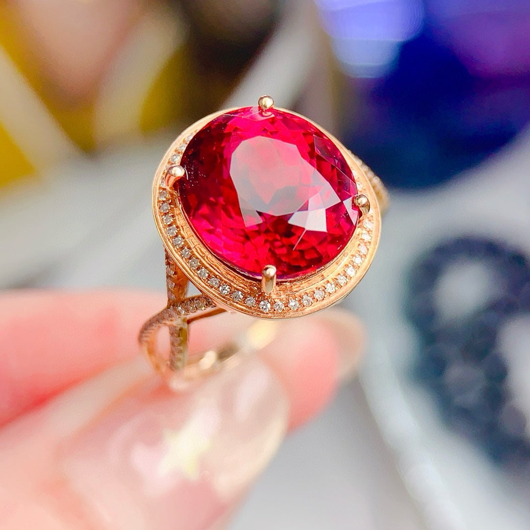 14k Gold 7.8 Ct Natural Tourmaline & Diamond Ring - 3