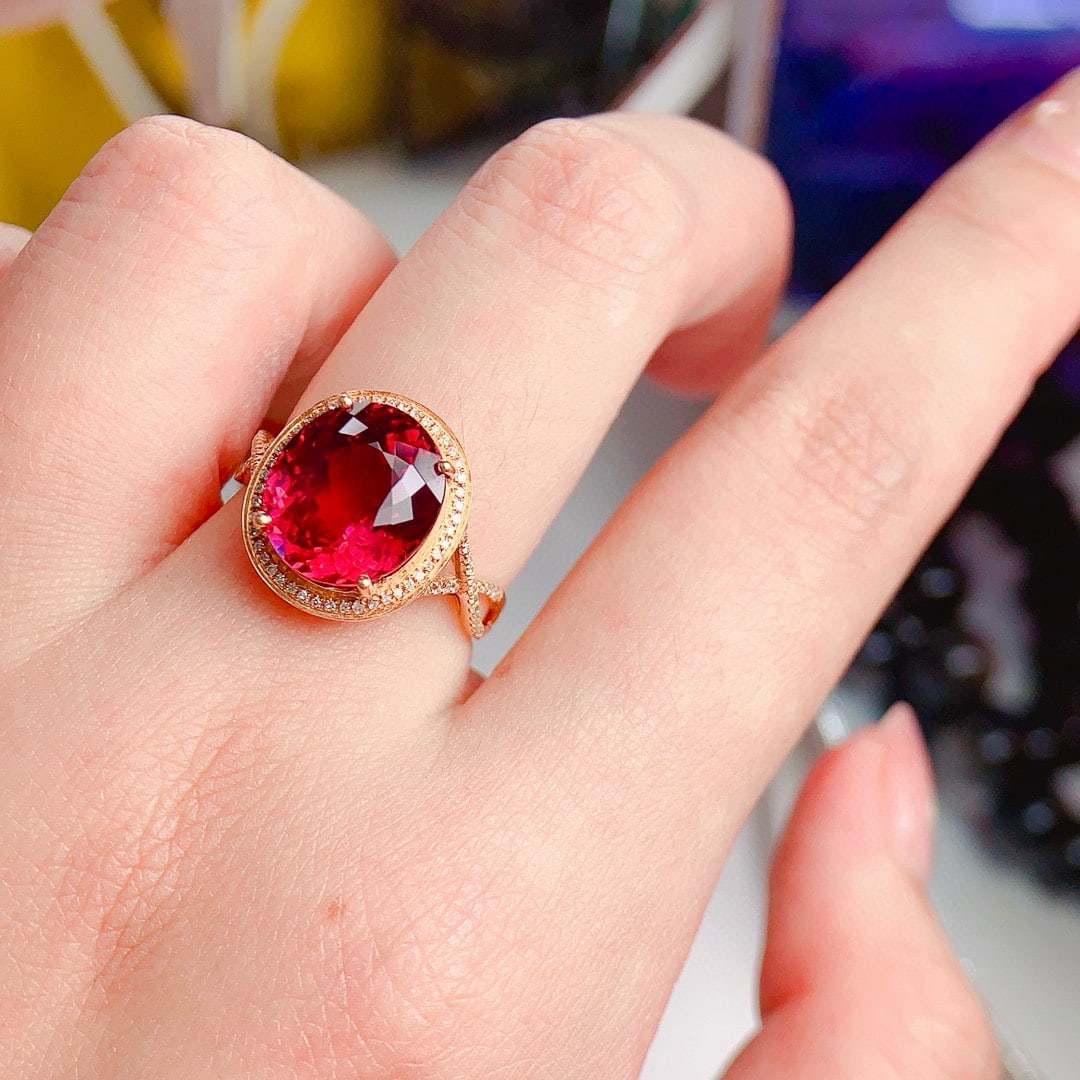 14k Gold 7.8 Ct Natural Tourmaline & Diamond Ring - 4
