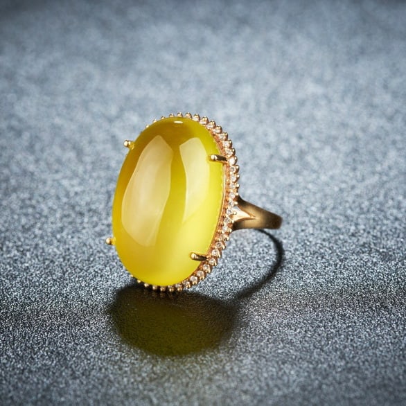 14k Gold 20.85 Ct Natural Prehnite & Diamond Ring - 3