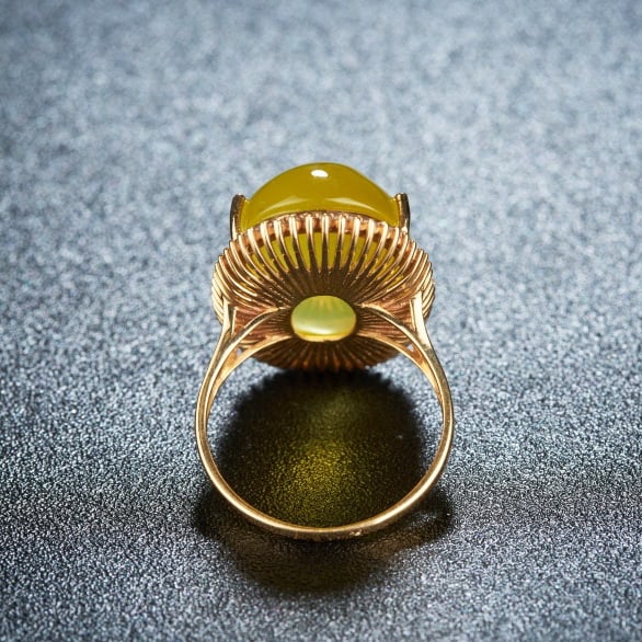 14k Gold 20.85 Ct Natural Prehnite & Diamond Ring - 4