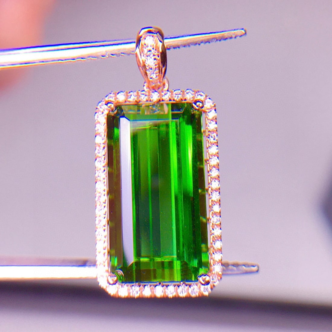 14k Gold 7.2 Ct Natural Tourmaline & Diamond Pendant( Without Chain ) - 4