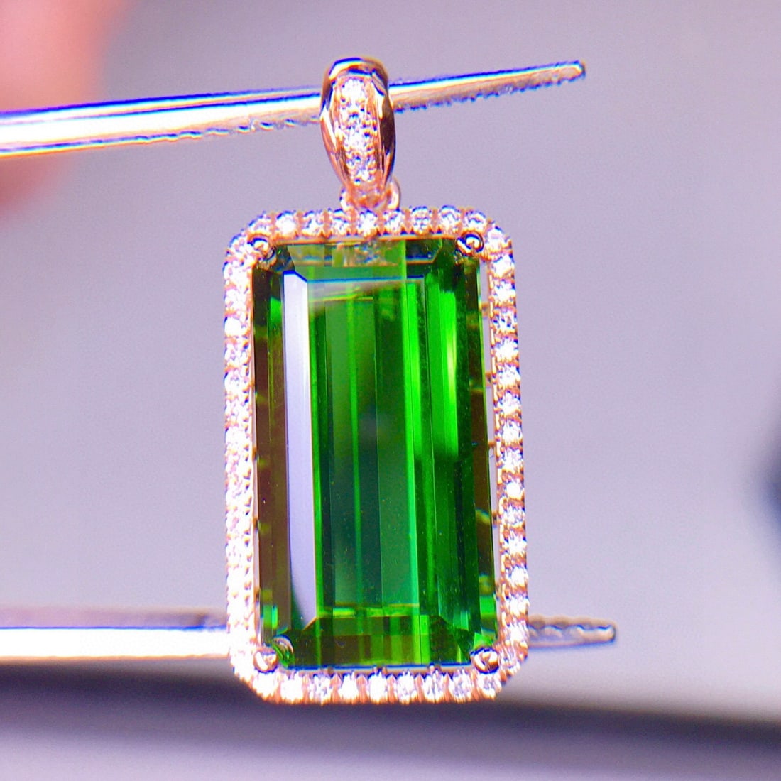 14k Gold 7.2 Ct Natural Tourmaline & Diamond Pendant( Without Chain ) - 5