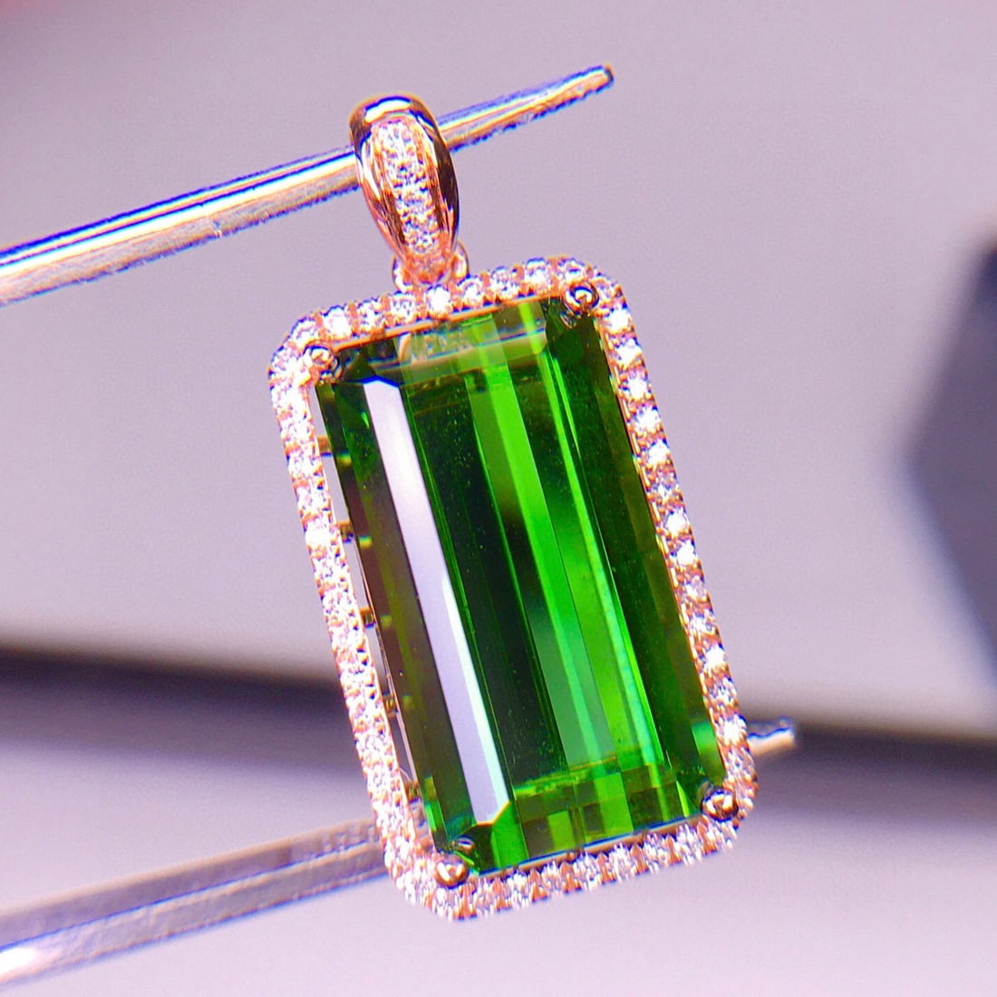 14k Gold 7.2 Ct Natural Tourmaline & Diamond Pendant( Without Chain ) - 6