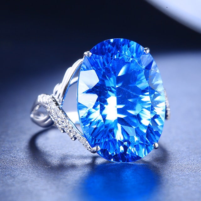 14k Gold 13.61 Ctw Natural Topaz & Diamond Ring - 3