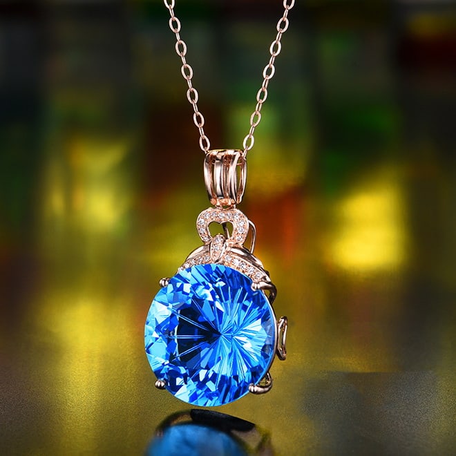 14k Gold 10.45 Ctw Natural Topaz & Diamond Pendant( Without Chain ) - 2