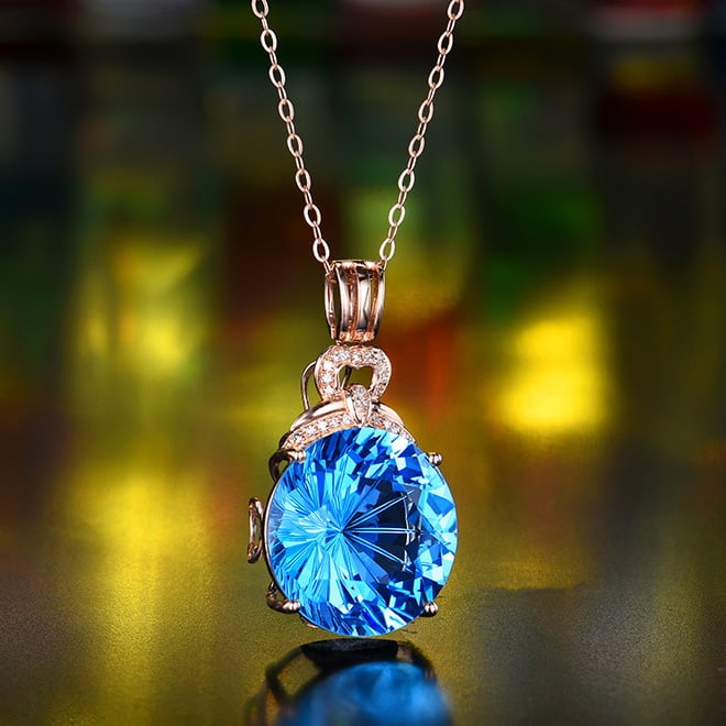 14k Gold 10.45 Ctw Natural Topaz & Diamond Pendant( Without Chain ) - 3