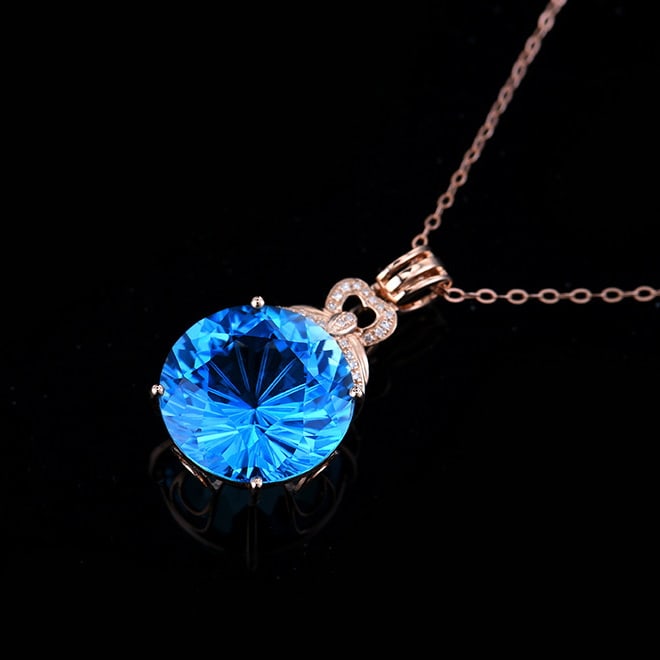 14k Gold 10.45 Ctw Natural Topaz & Diamond Pendant( Without Chain ) - 5