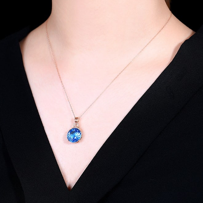 14k Gold 10.45 Ctw Natural Topaz & Diamond Pendant( Without Chain ) - 6