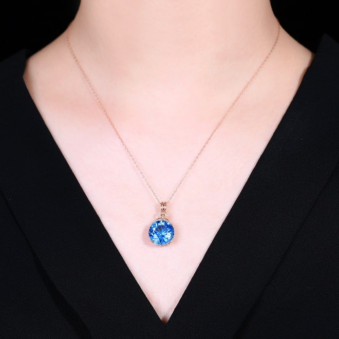14k Gold 10.45 Ctw Natural Topaz & Diamond Pendant( Without Chain ) - 7