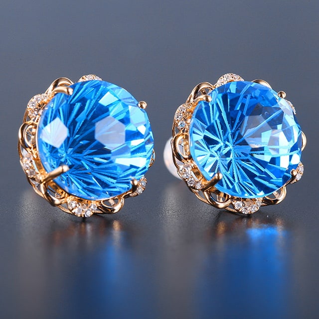 14k Gold 20.86 Ctw Natural Topaz & Diamond Earrings - 2
