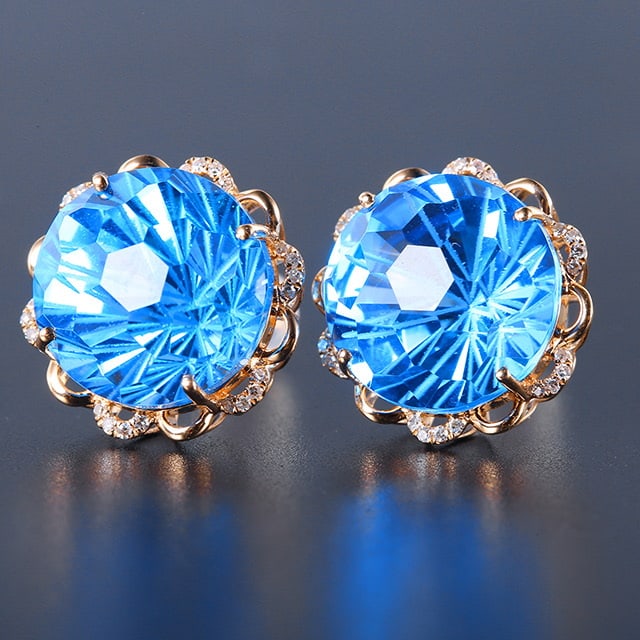 14k Gold 20.86 Ctw Natural Topaz & Diamond Earrings - 3