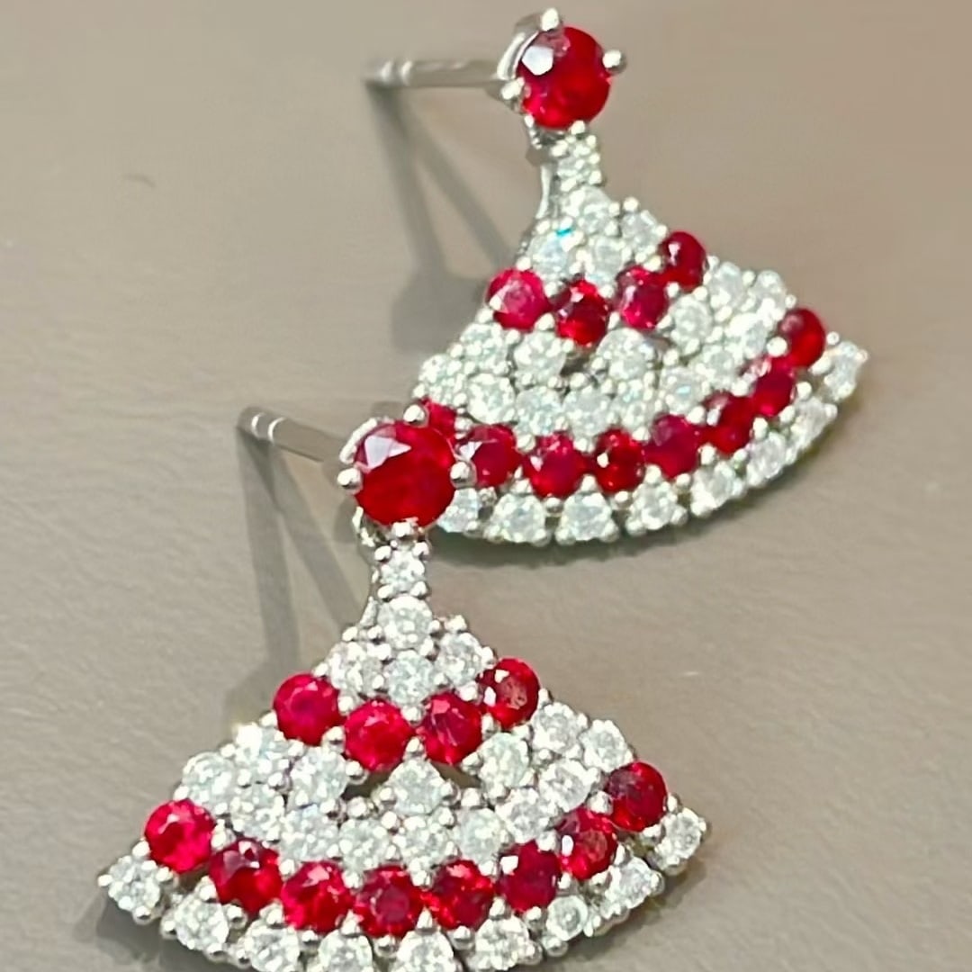 14k Gold 1.20 Ctw Natural Ruby & Diamond Earrings - 3