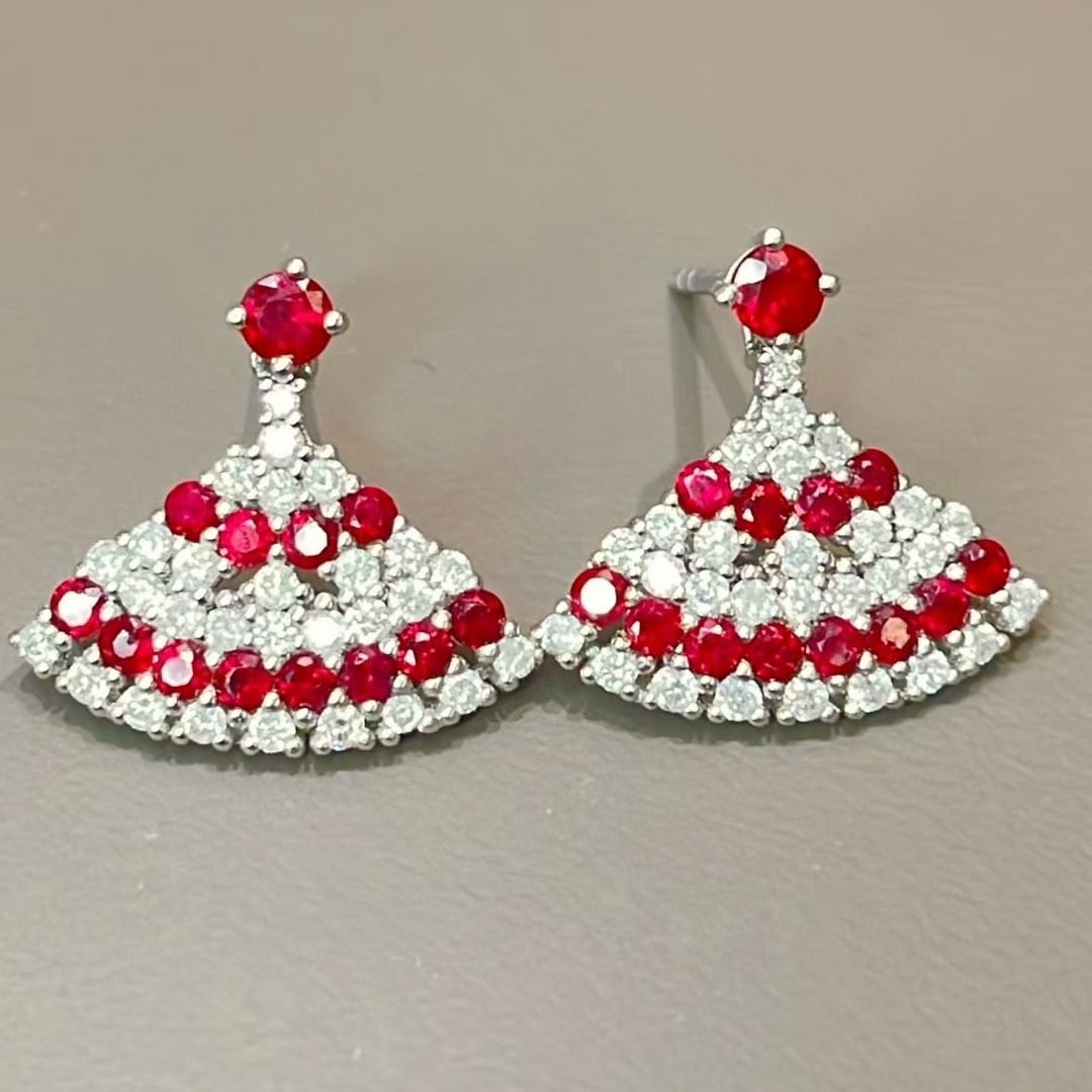 14k Gold 1.20 Ctw Natural Ruby & Diamond Earrings - 4