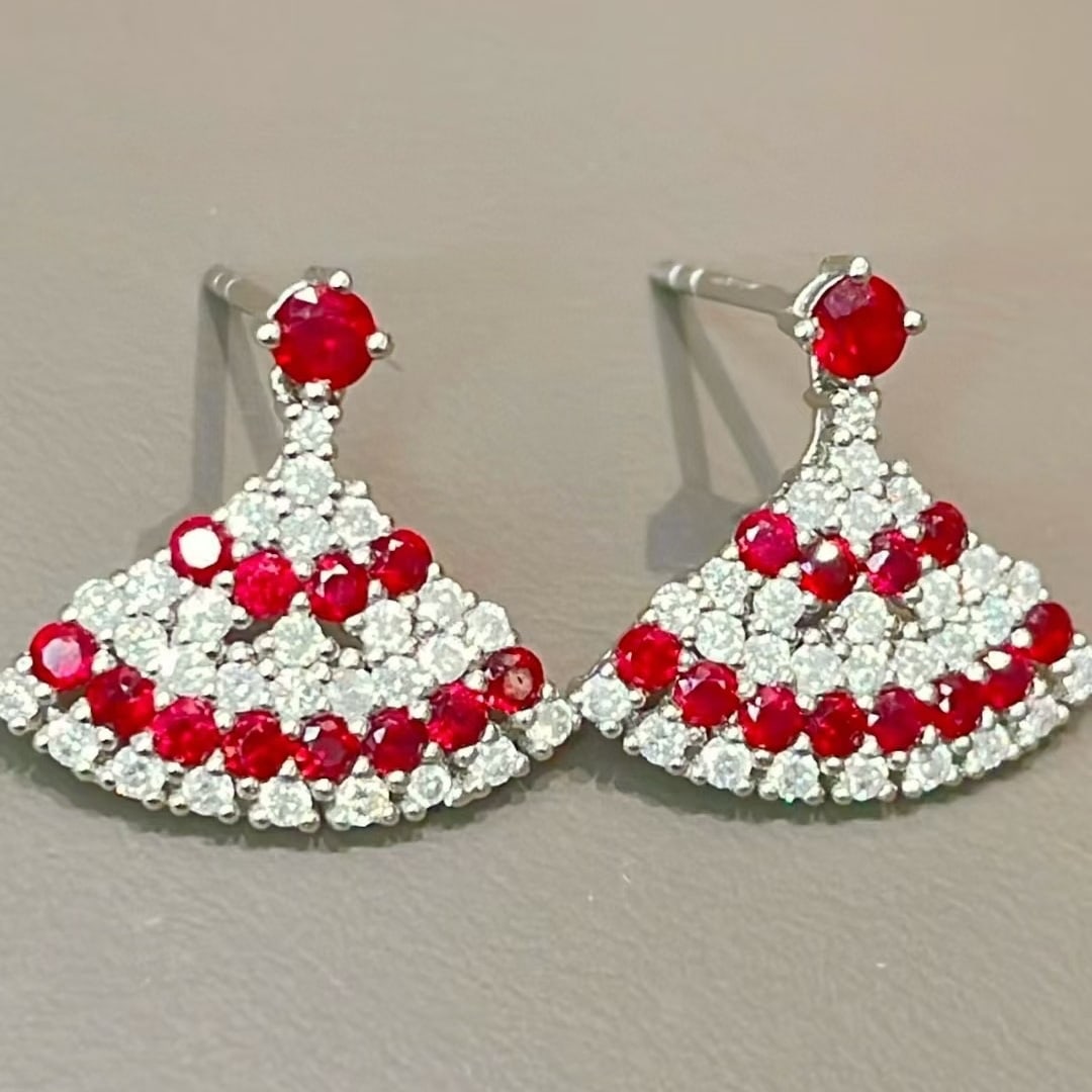 14k Gold 1.20 Ctw Natural Ruby & Diamond Earrings - 5