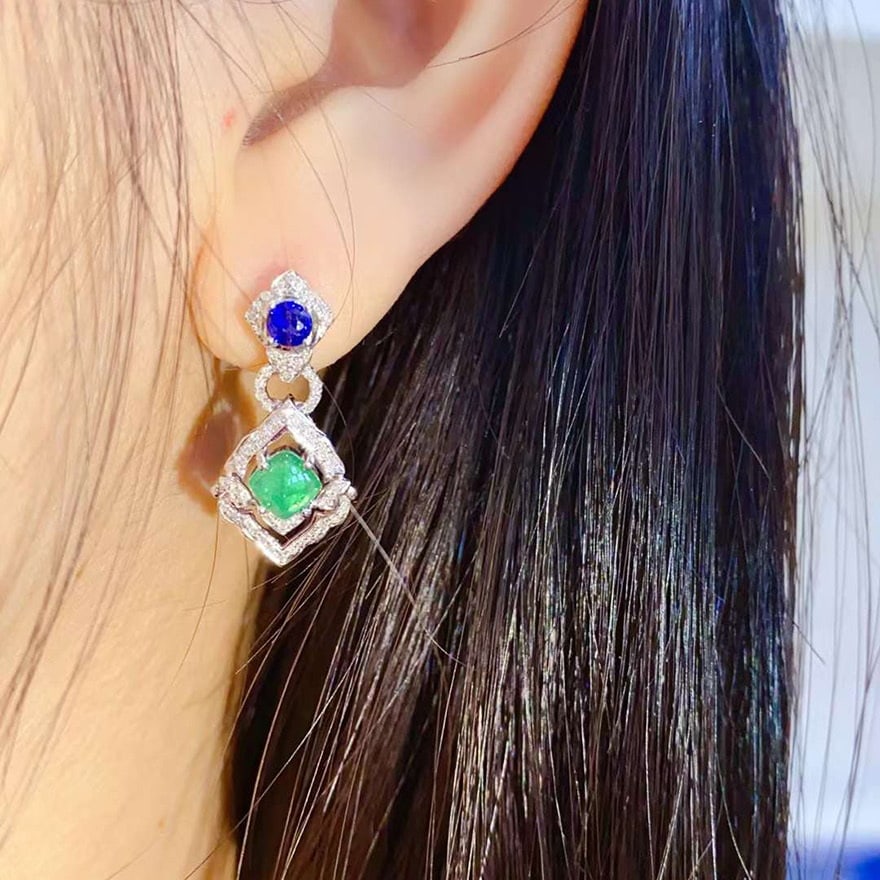 14k Gold 2.08 Ctw Natural Emerald & Diamond Earrings - 2