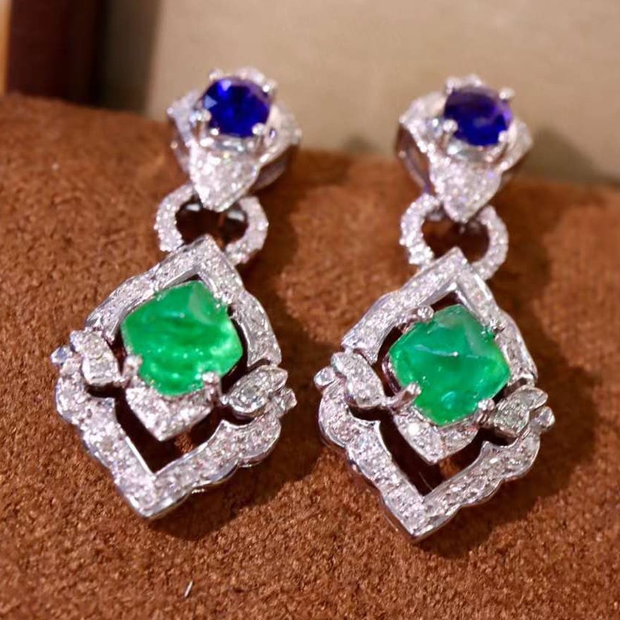 14k Gold 2.08 Ctw Natural Emerald & Diamond Earrings - 5
